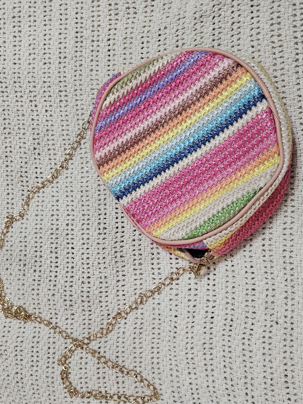 Rainbow Striped Pink Crossbody Bag